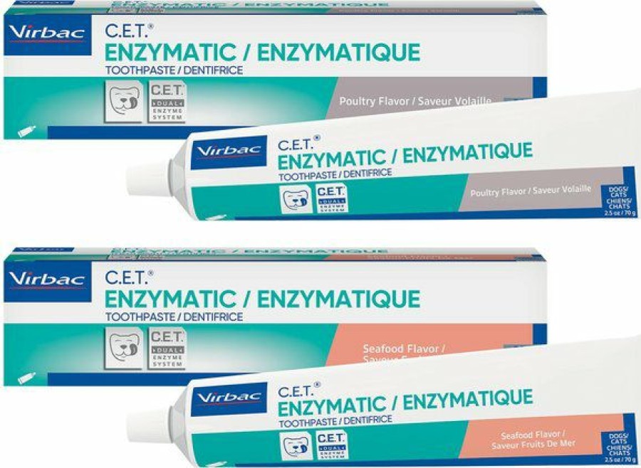 Cat Healthcare * | New Bundle: Virbac C.E.T. Enzymatic Poultry Flavor Dog & Cat Toothpaste, 70 Gram + Virbac C.E.T. Enzymatic Seafood Flavor Dog & Cat Toothpaste, 70 Gram