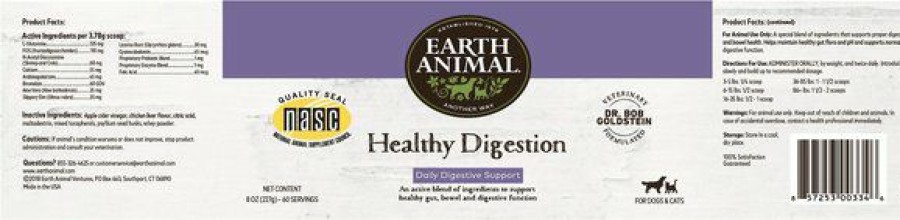 Cat Vitamins & Supplements * | Outlet Earth Animal Healthy Digestion Powder Digestive Supplement For Dogs & Cats, 8-Oz Container