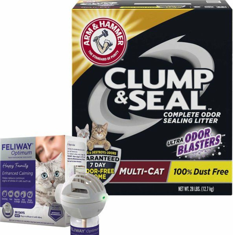 Cat Healthcare * | New Bundle: Feliway Optimum Enhanced Calming 30 Day Diffuser For Cats + Arm & Hammer Litter Clump & Seal Multi-Cat Scented Clumping Clay Cat Litter, 28-Lb Box