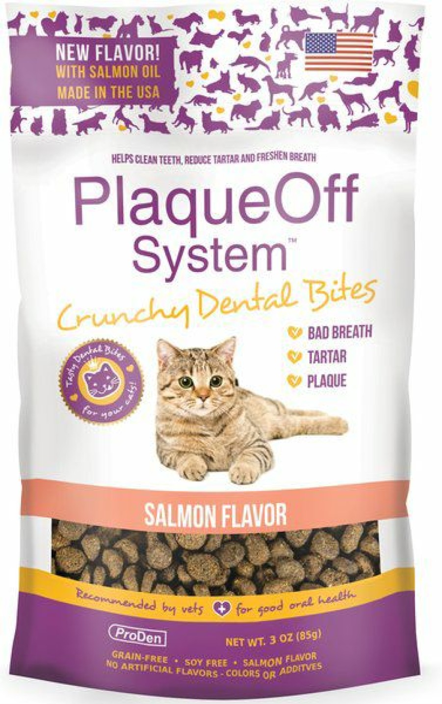 Cat Healthcare * | New Proden Plaque Off System Crunchy Bites Salmon Flavor Cat Dental Treats, 3-Oz Bag