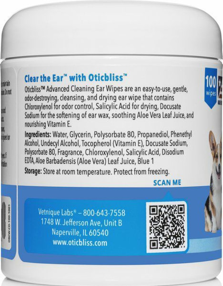 Cat Healthcare * | Outlet Vetnique Labs Oticbliss Ear Wipes Advanced Cleaning, Soothing, & Medicated Dog & Cat Ear Wipes, 100 Count