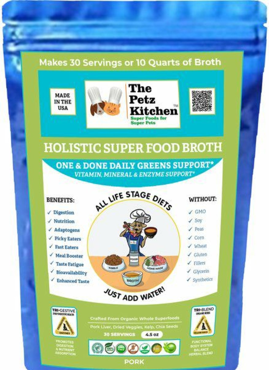 Cat Vitamins & Supplements * | Shop The Petz Kitchen Holistic Super Food Broth One & Done Daily Greens Support Pork Flavor Concentrate Powder Dog & Cat Supplement, 4.5-Oz Bag