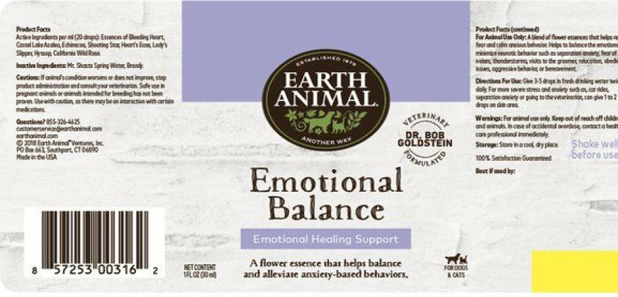 Cat Vitamins & Supplements * | Store Earth Animal Emotional Balance Liquid Calming Supplement For Dogs & Cats, 1-Oz Bottle