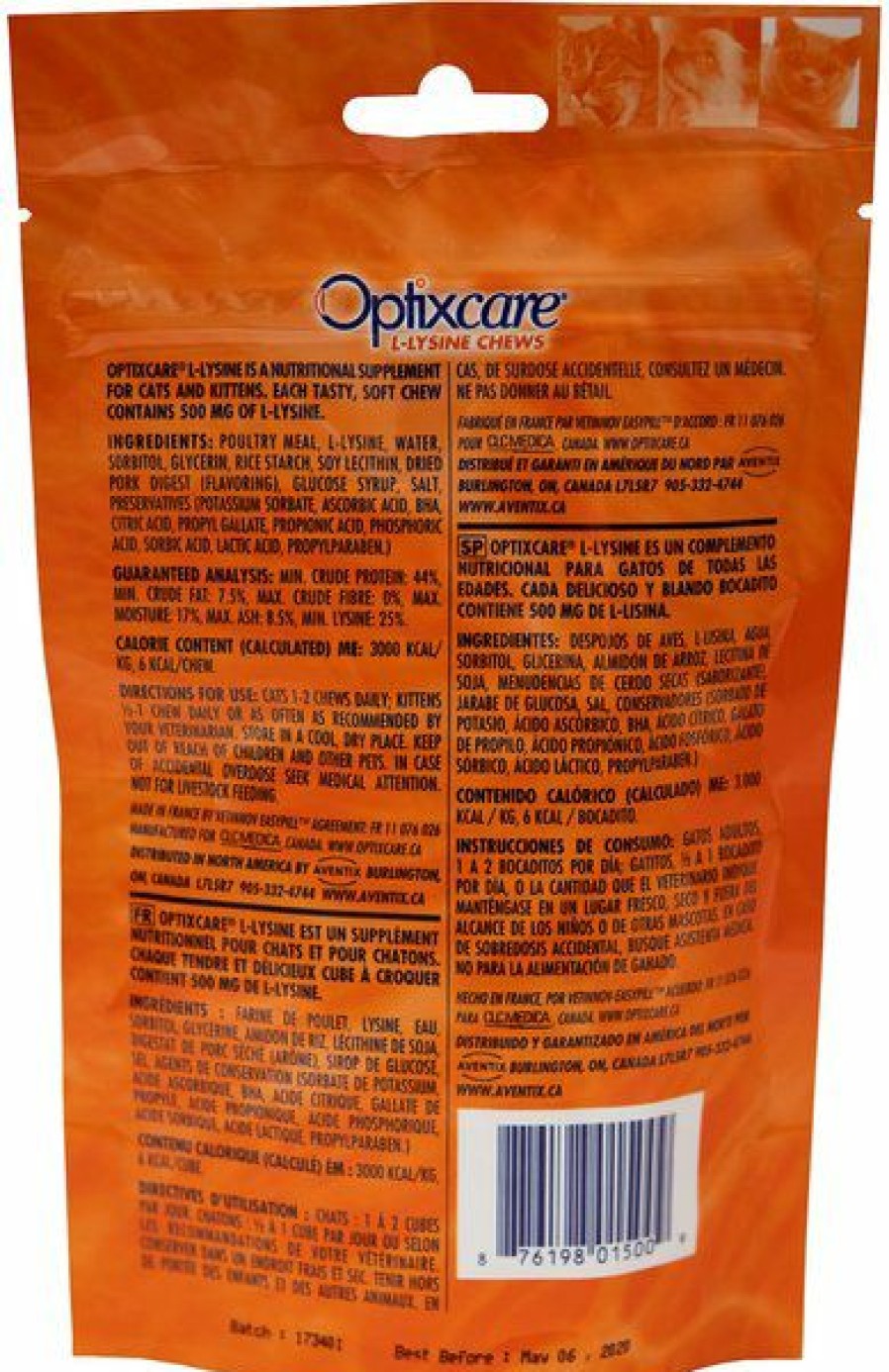 Cat Vitamins & Supplements * | New Optixcare L-Lysine Cat Chews, 60 Count Bag