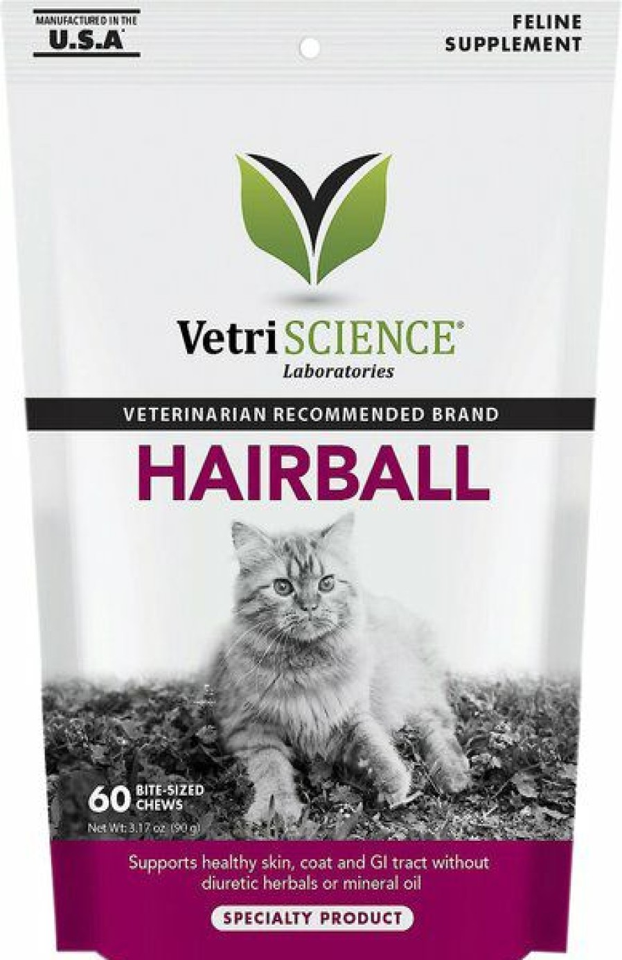 Cat Vitamins & Supplements * | Discount Vetriscience Hairball Chicken Liver Flavored Soft Chews Hairball Control Supplement For Cats, 60 Count