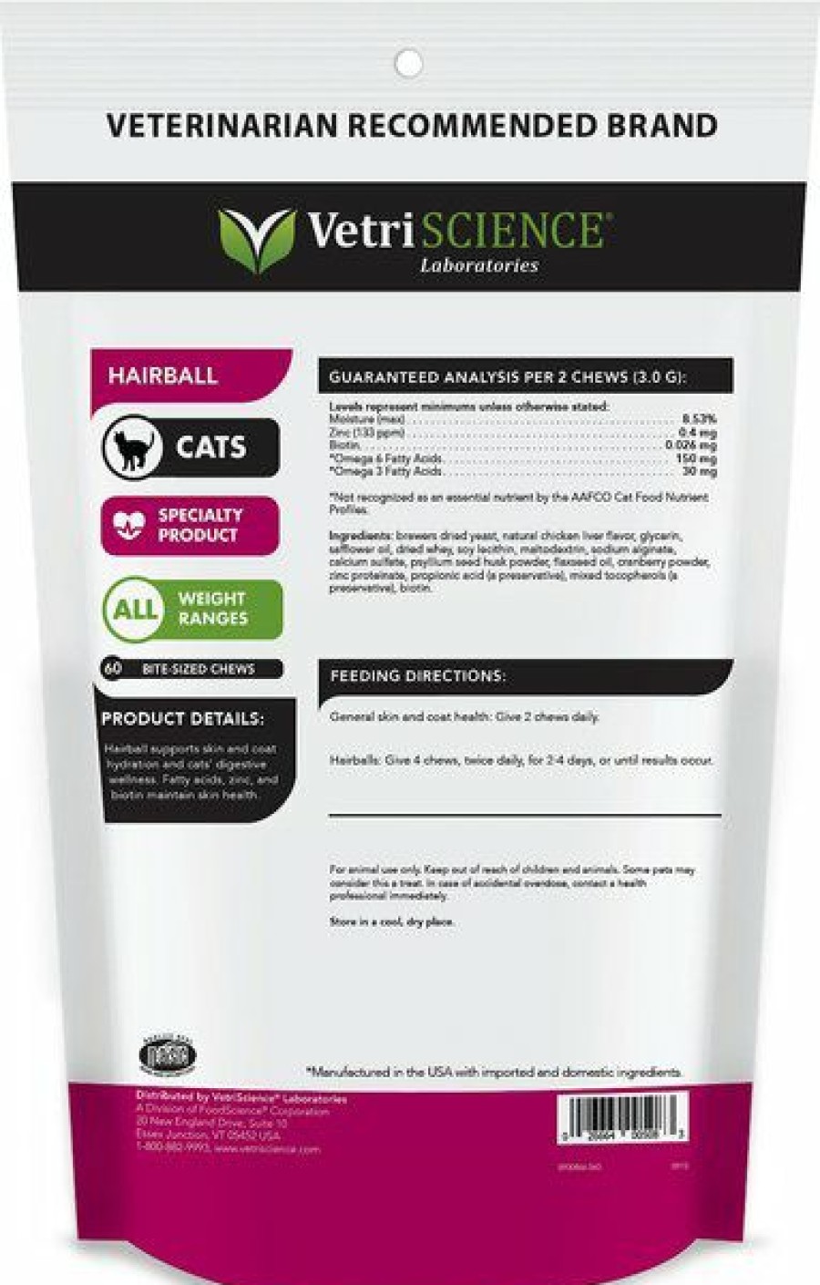 Cat Vitamins & Supplements * | Discount Vetriscience Hairball Chicken Liver Flavored Soft Chews Hairball Control Supplement For Cats, 60 Count