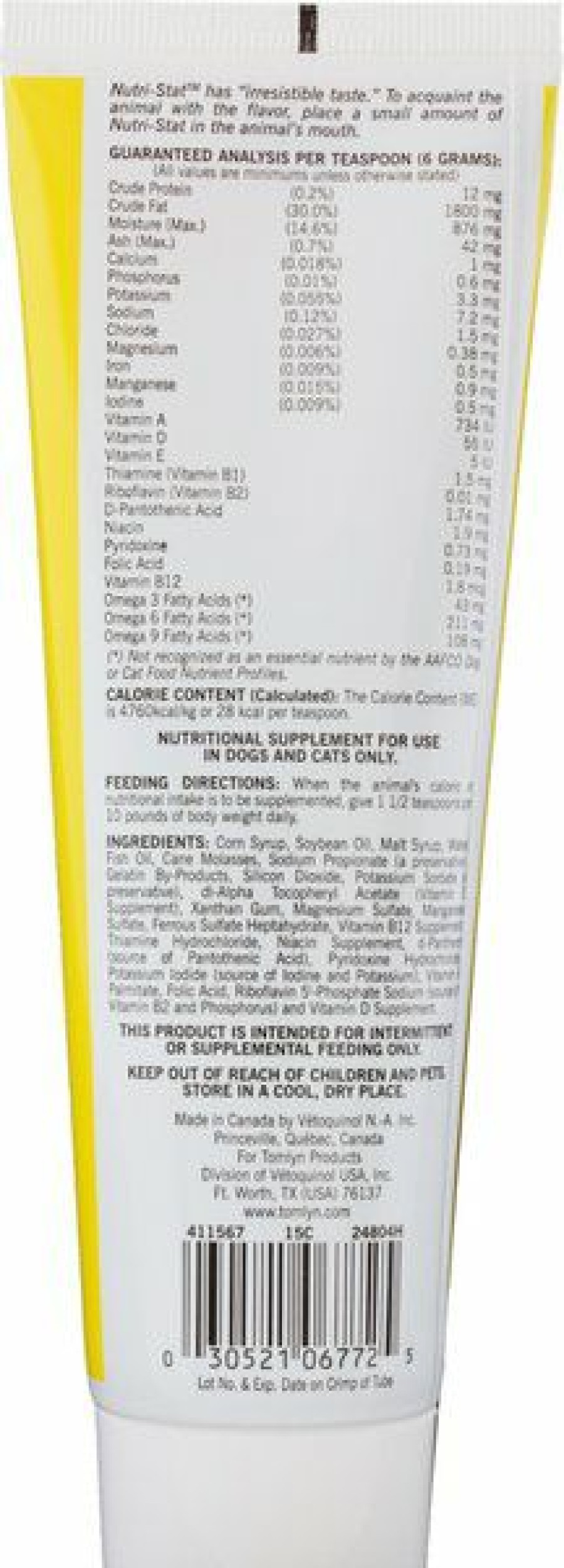 Cat Vitamins & Supplements * | New Tomlyn Nutri-Stat Gel High Calorie Supplement For Cats & Dogs, 4.25-Oz Tube