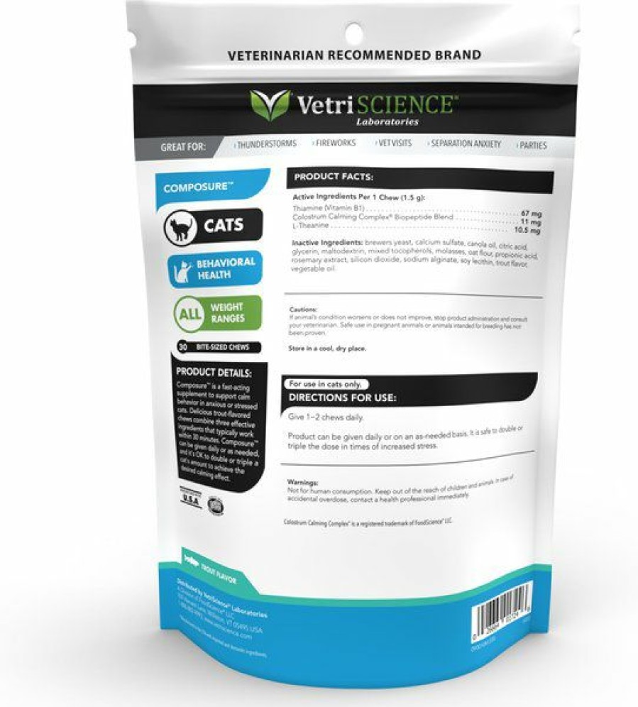 Cat Vitamins & Supplements * | Shop Vetriscience Composure Trout Flavored Soft Chews Calming Supplement For Cats, 30 Count