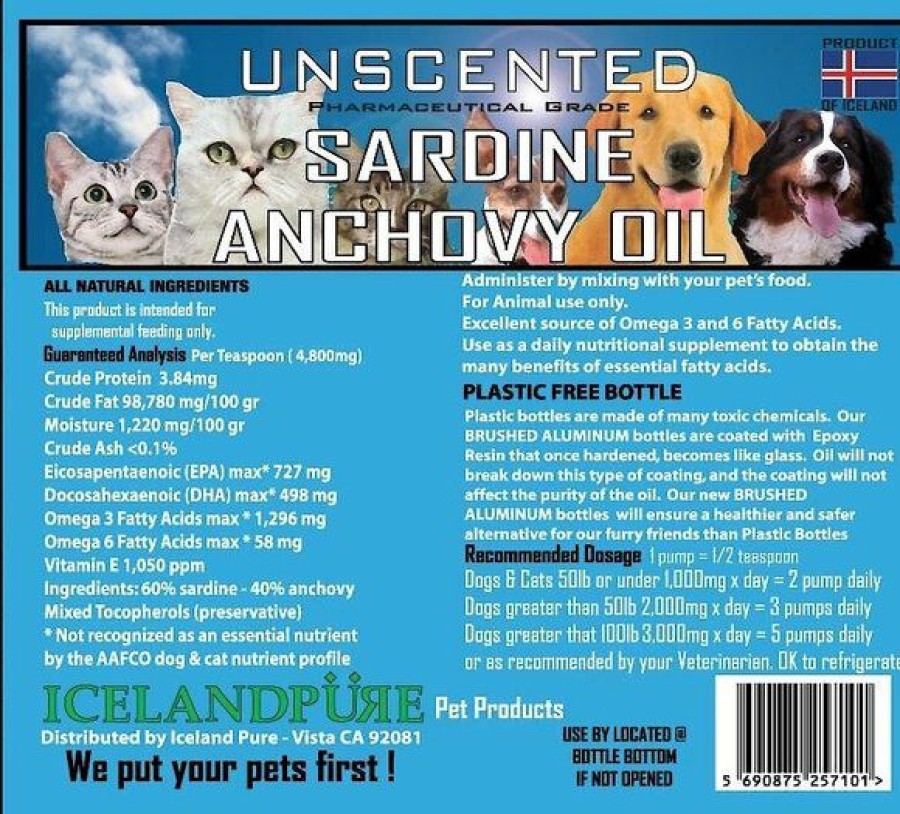 Cat Vitamins & Supplements * | Limited Edition Iceland Pure Pet Products Unscented Pharmaceutical Grade Sardine & Anchovy Oil Liquid Dog & Cat Supplement