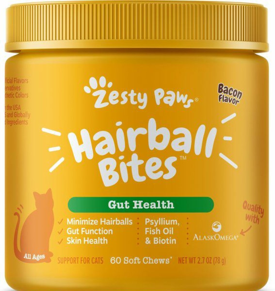 Cat Vitamins & Supplements * | Store Bundle: Zesty Paws Hairball Bites Bacon Flavored Soft Chews Hairball Control Supplement For Cats, 60 Count + Zesty Paws Wild Alaskan Salmon Oil Liquid Skin & Coat Supplement For Dogs & Cats, 32-Oz Bottle