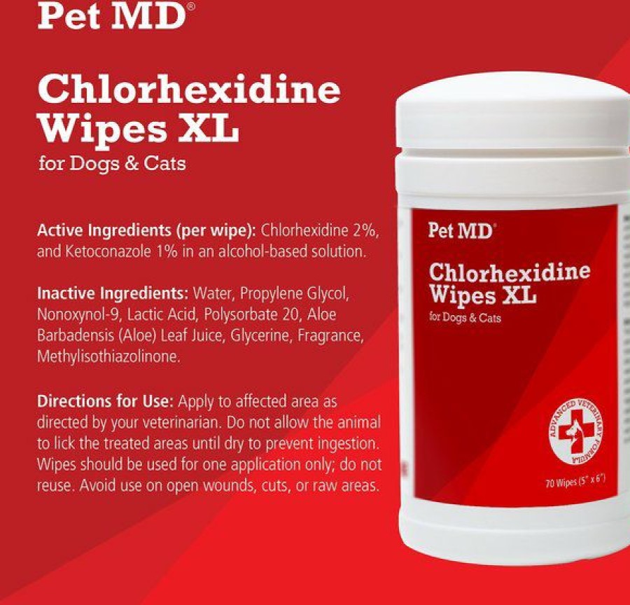 Cat Healthcare * | Discount Pet Md Chlorhexidine Antiseptic Dog & Cat Wipes, 70 Count