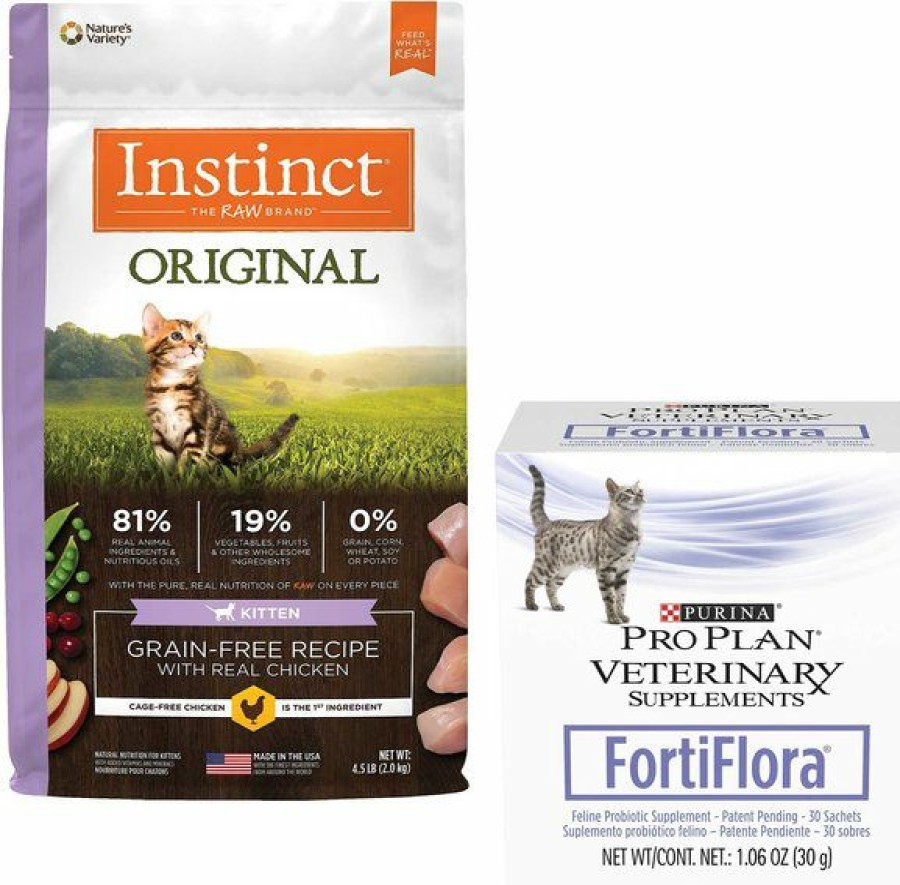 Cat Vitamins & Supplements * | Store Bundle: Instinct Original Kitten Grain-Free Recipe With Real Chicken Freeze-Dried Raw Coated Dry Cat Food, 4.5-Lb Bag + Purina Pro Plan Veterinary Diets Fortiflora Powder Digestive Supplement For Cats, 30 Count