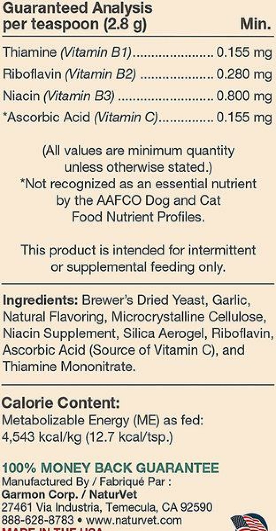 Cat Vitamins & Supplements * | Outlet Naturvet Brewer'S Dried Yeast With Garlic Powder Skin & Coat Supplement For Cats & Dogs