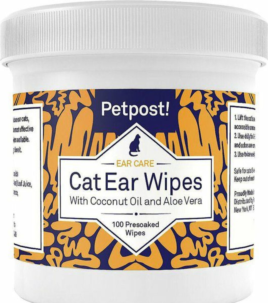 Cat Healthcare * | New Petpost Ear Wipes With Coconut Oil & Aloe Vera For Cats, 100 Count