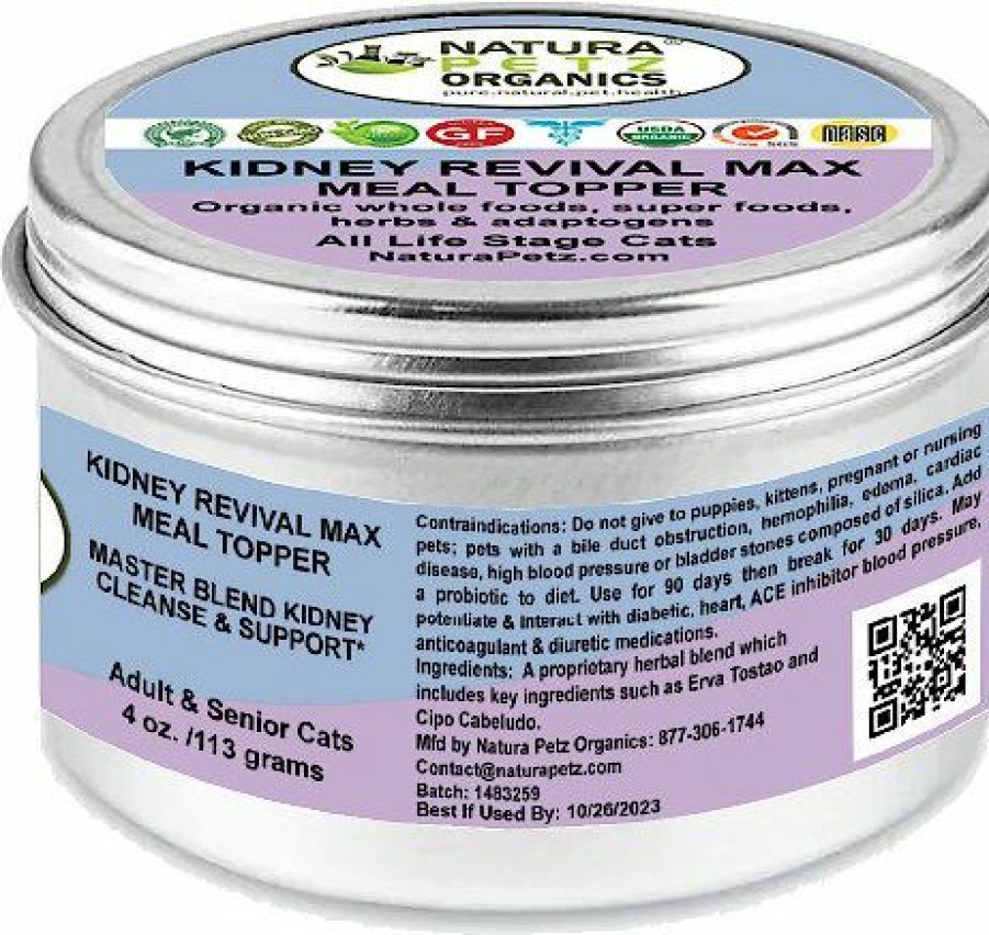 Cat Vitamins & Supplements * | New Natura Petz Organics Natura Pets Organics Kidney Revival Max Meal Topper* Master Blend Kidney Cleanse & Support* Cat Supplement, 4-Oz Jar