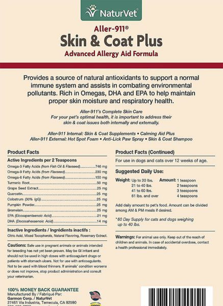 Cat Vitamins & Supplements * | Shop Naturvet Aller-911 Plus Antioxidants Powder Allergy & Skin & Coat Supplement For Cats & Dogs, 9-Oz Bag