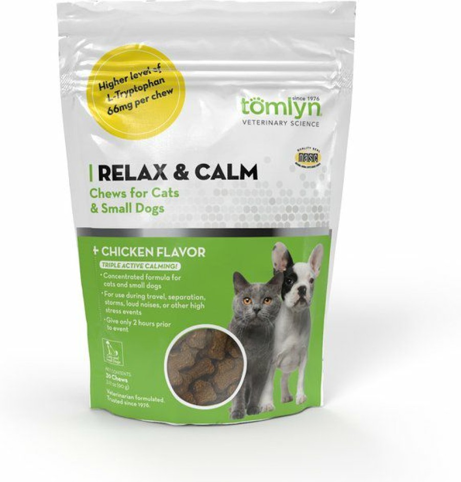 Cat Vitamins & Supplements * | Shop Tomlyn Relax & Calm Chicken Flavored Soft Chews Calming Supplement For Cats & Dogs, 30 Count