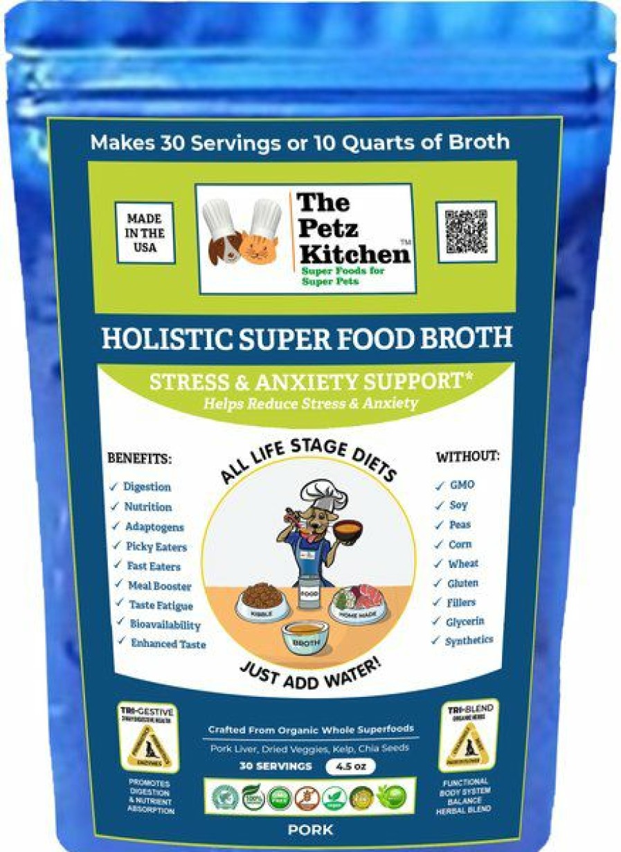 Cat Vitamins & Supplements * | Shop The Petz Kitchen Holistic Super Food Broth Anxiety Support Pork Flavor Concentrate Powder Dog & Cat Supplement, 4.5-Oz Bag