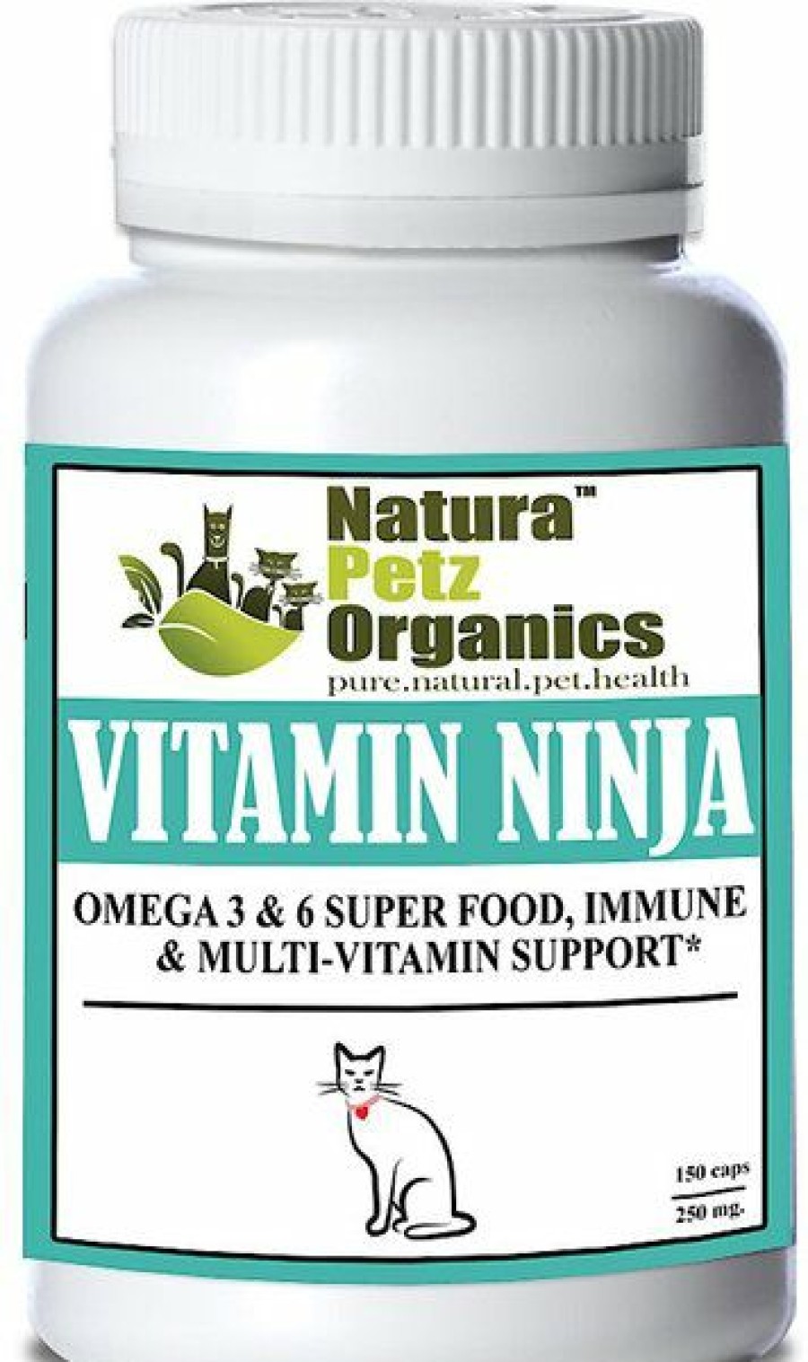 Cat Vitamins & Supplements * | New Natura Petz Organics Vitamin Ninja Omega 3 & 6, Super Food, Immune & Multi-Vitamin Support* Cat Supplement, 150 Count