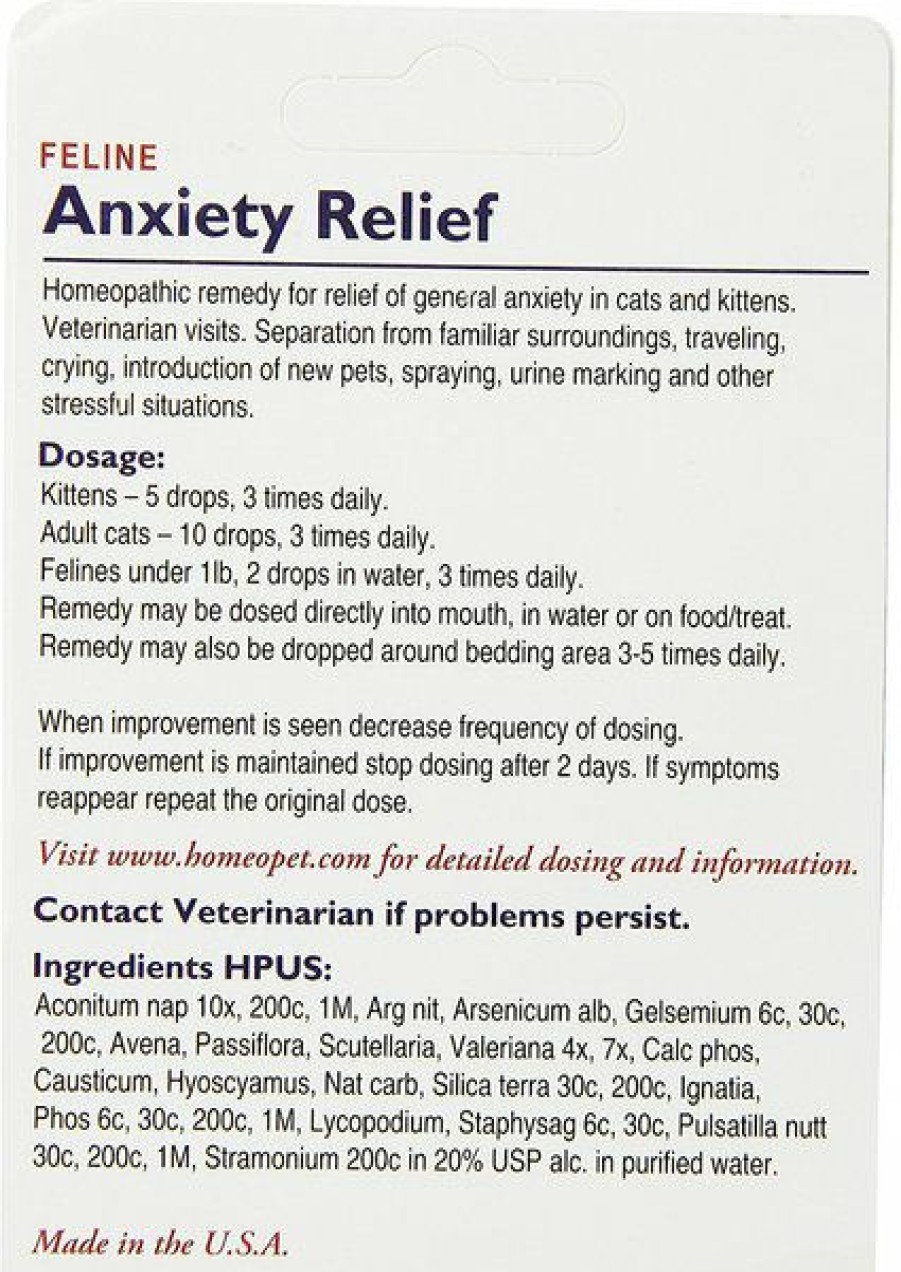 Cat Vitamins & Supplements * | Discount Homeopet Feline Anxiety Relief Cat Supplement, 450 Drops