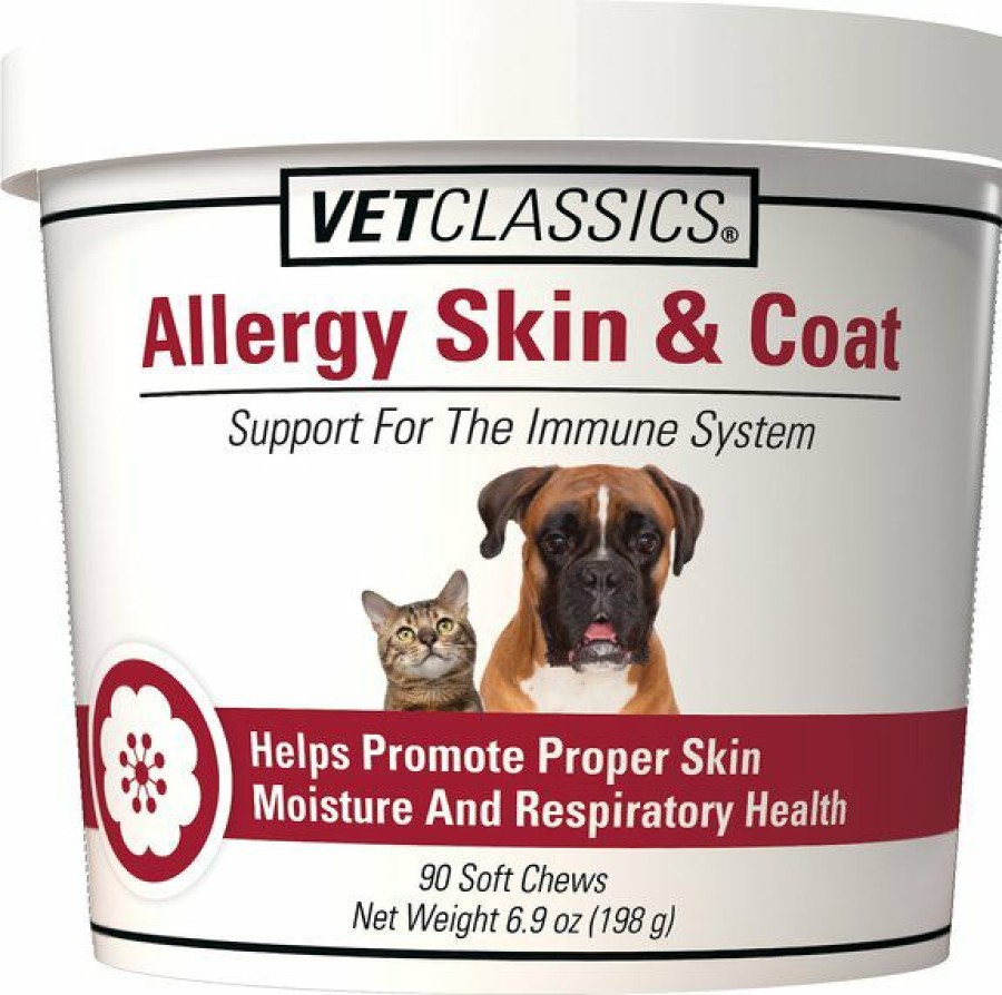 Cat Vitamins & Supplements * | Discount Vetclassics Allergy Skin & Coat Soft Chews Dog & Cat Supplement, 90 Count