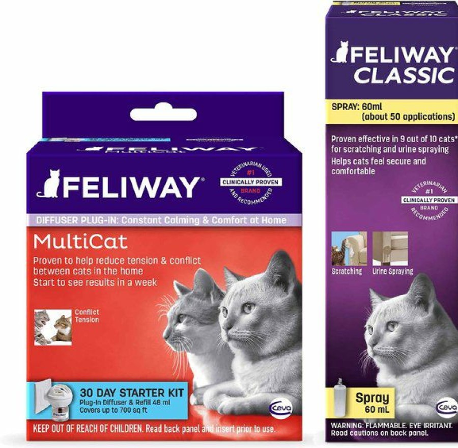 Cat Healthcare * | New Bundle: Feliway Multicat 30 Day Starter Kit Calming Diffuser For Cats, 1 Count + Feliway Classic Calming Spray For Cats, 60-Ml