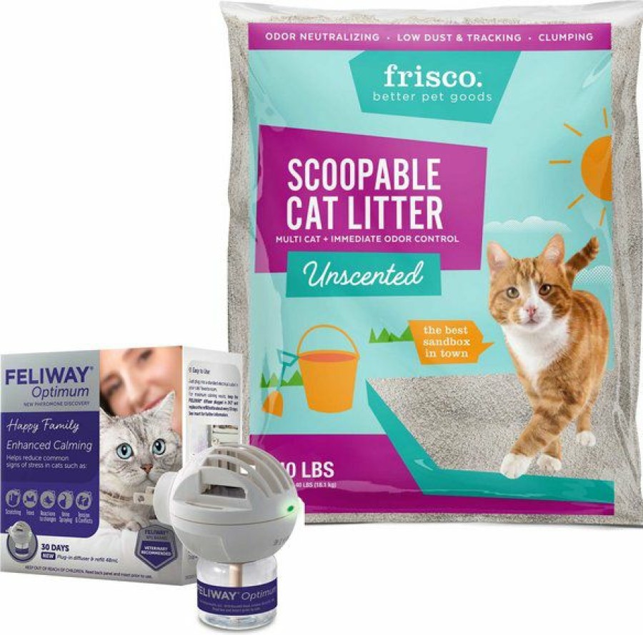 Cat Healthcare * | Shop Bundle: Feliway Optimum Enhanced Calming 30 Day Diffuser For Cats + Frisco Multi-Cat Unscented Clumping Clay Cat Litter, 40-Lb Bag