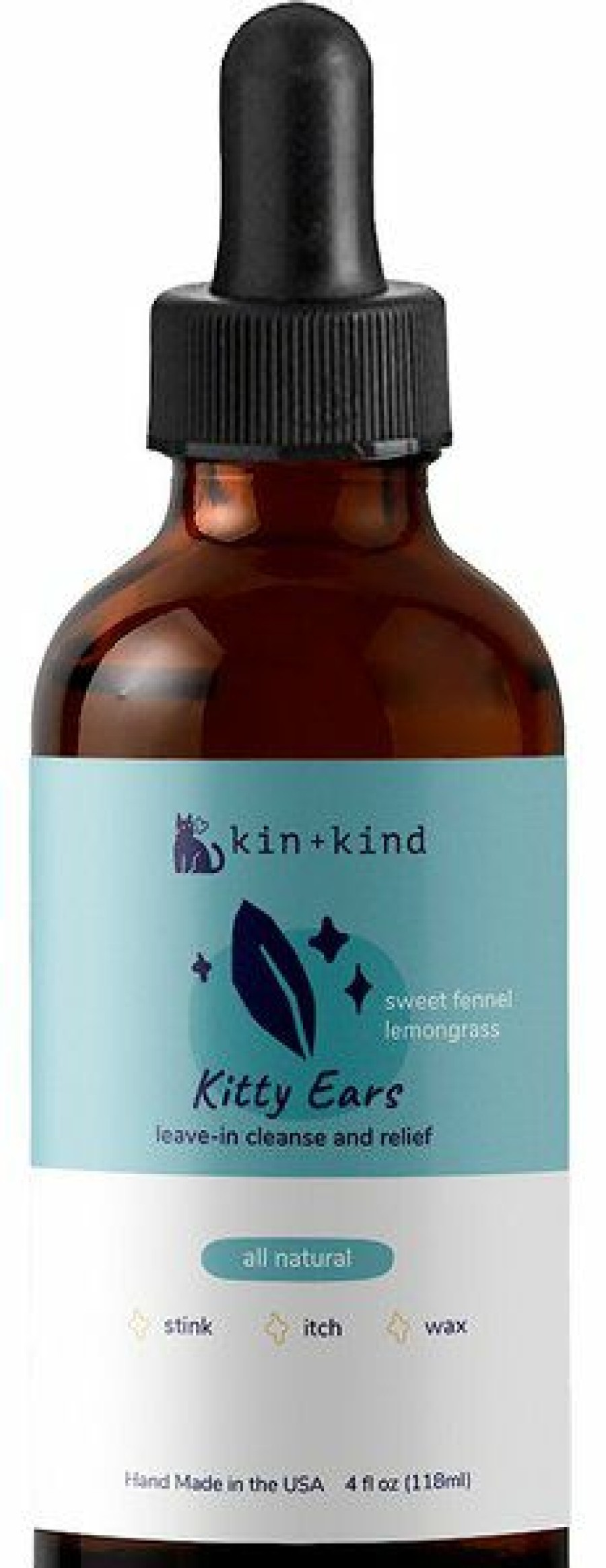 Cat Healthcare * | Discount Kin+Kind Kitty Ears Sweet Fennel Lemongrass Ear Cleaner, 4-Oz Bottle