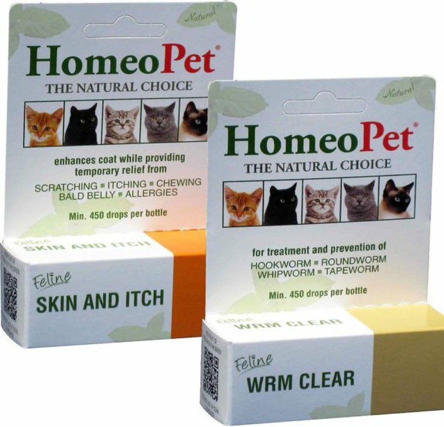 Cat Vitamins & Supplements * | Store Bundle: Homeopet Feline Skin & Itch Cat Supplement, 450 Drops + Homeopet Wrm Clear Dewormer For Hookworms, Roundworms, Tapeworms & Whipworms For Cats, 450 Drops