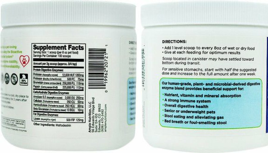 Cat Vitamins & Supplements * | Discount Ample Nutrition High Potency Daily Digestive Enzymes Dog & Cat Supplement, 7.05-Oz Jar