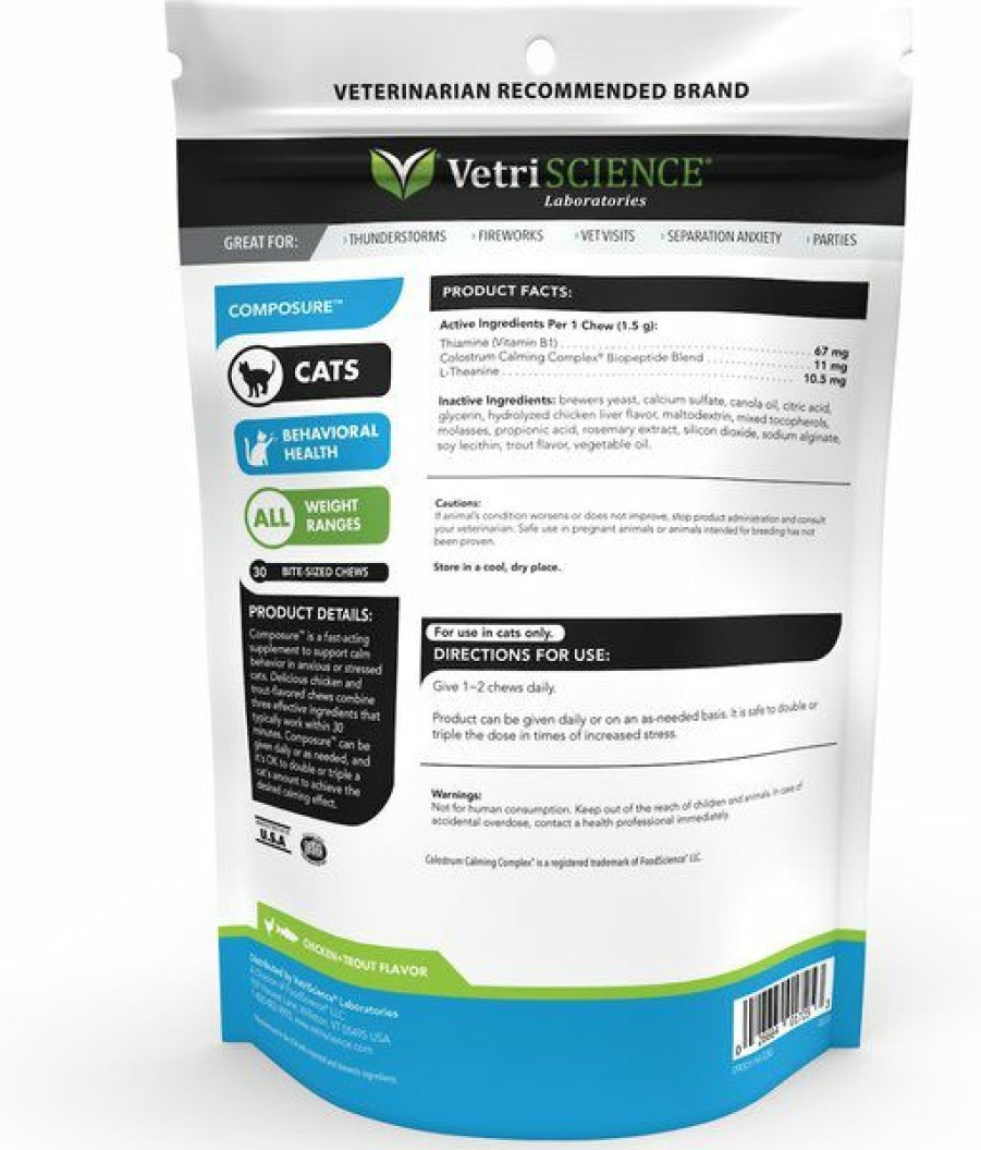 Cat Vitamins & Supplements * | Discount Vetriscience Composure Trout & Chicken Flavored Soft Chew Calming Supplement For Cats, 30 Count