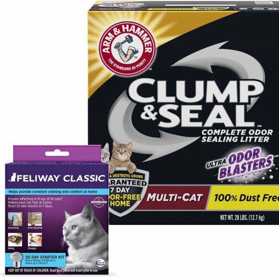 Cat Healthcare * | Discount Bundle: Feliway Classic 30 Day Starter Kit Calming Diffuser For Cats + Arm & Hammer Litter Clump & Seal Multi-Cat Scented Clumping Clay Cat Litter, 28-Lb Box