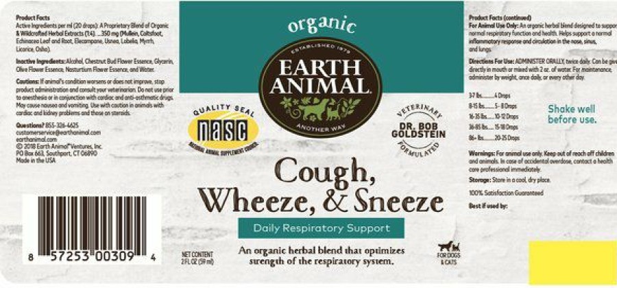 Cat Vitamins & Supplements * | Store Earth Animal Cough, Wheeze & Sneeze Liquid Respiratory Supplement For Dogs & Cats, 2-Oz Bottle