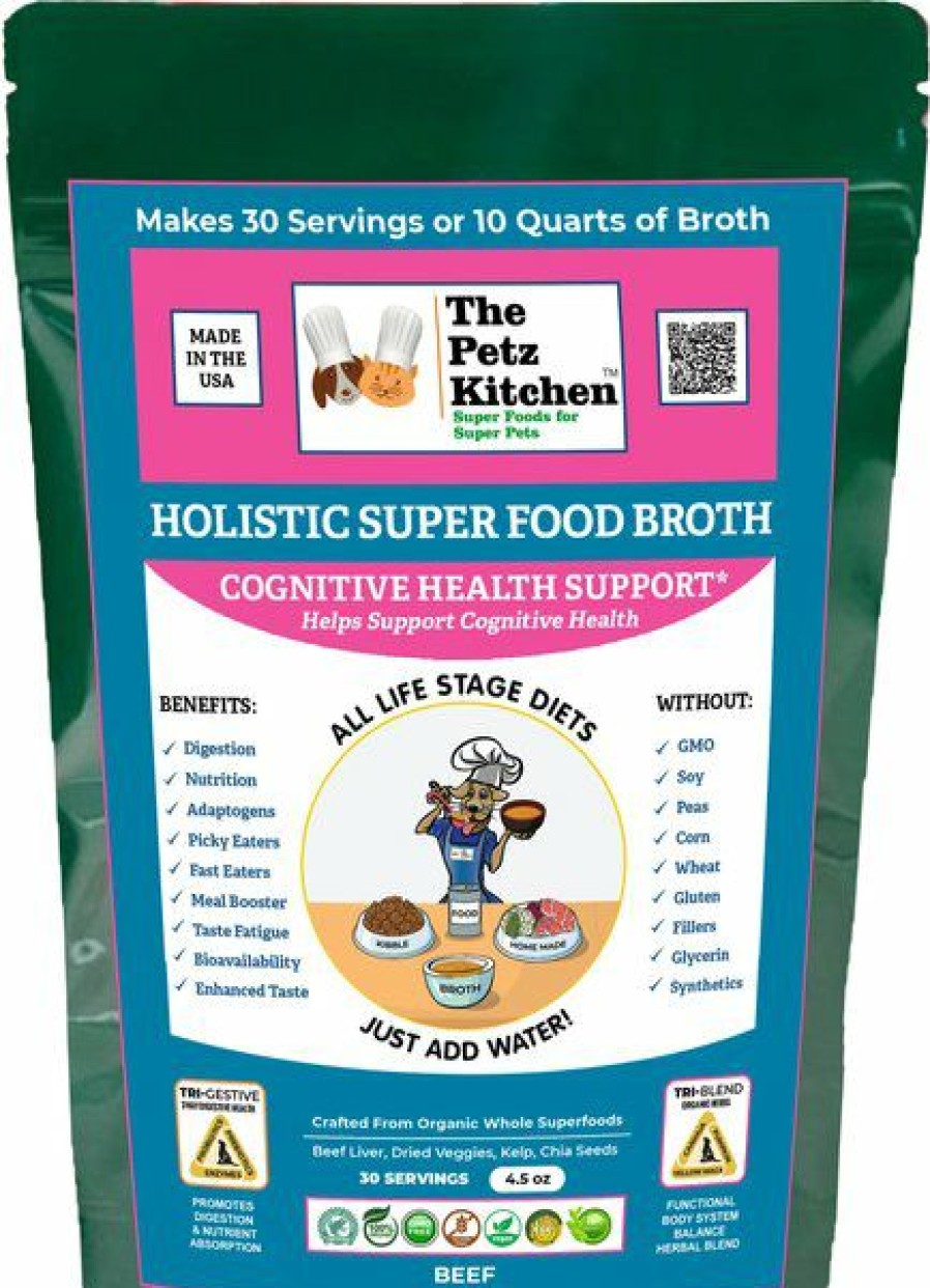 Cat Vitamins & Supplements * | Store The Petz Kitchen Holistic Super Food Broth Cognitive Support Beef Flavor Concentrate Powder Dog & Cat Supplement, 4.5-Oz Bag